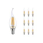 Opakowanie 10x Noxion Lucent LED E14 świeczka z wydłużonym czubkiem świeca Włókno Przezroczysty 4.5W 470lm - 827 Bardzo Ciepła Biel | Ściemnianie - Zamienne 40W