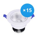 Opakowanie 15x Bright Choice LED Downlight Okrągła Uchylny 15W 1200lm 60D - 930 Ciepła Biel | 135mm - Aukko 110mm - UGR <19