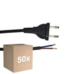 Opakowanie 50x Noxion Euro Kabel zasilający Czarny - C7 Europlug + Końcówki otwarte - 2m - 2 pole 0,75mm2